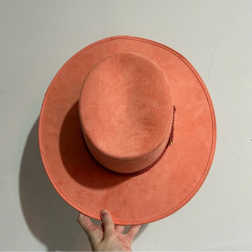 Anthropologie ASN Watermelon Sugar Pink Vegan Suede Boater Hat - Picture 6 of 11